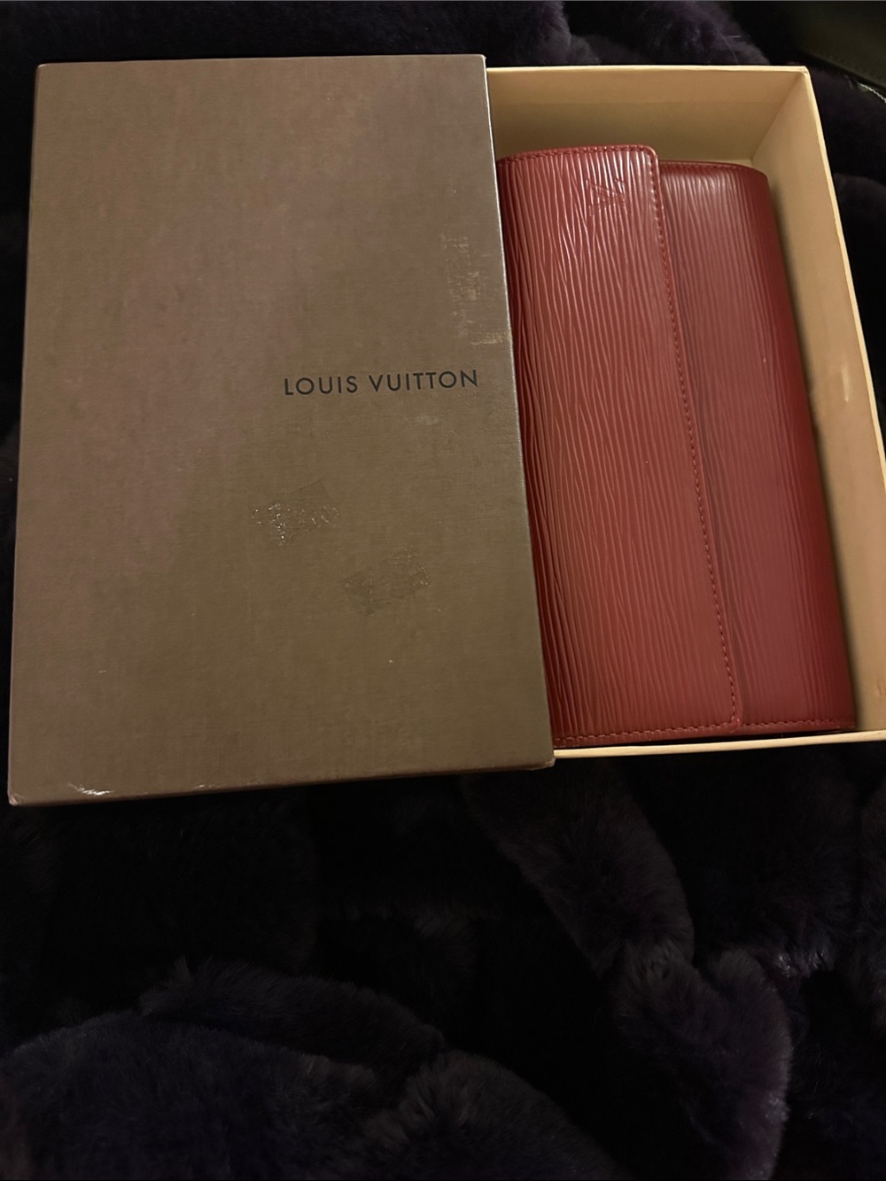 With COA Louis Vuitton Epi Burgundy Sarah  Leather Long Wallet with LV Box